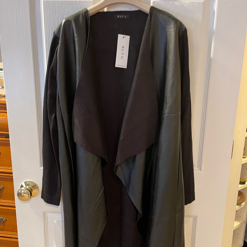 BLVD black leather sweater jacket